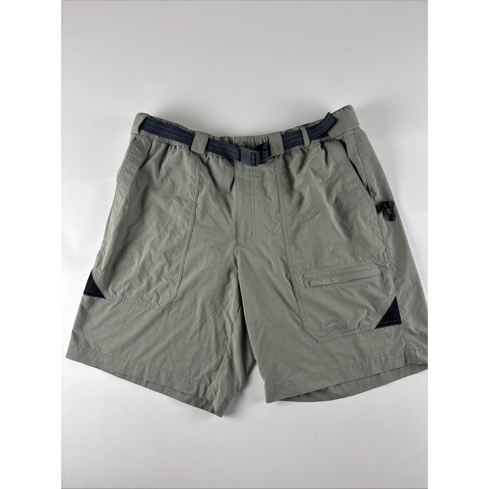 LL Bean Mens Hiking Shorts Large Olive Green Nylon Outdoor Performance Belt